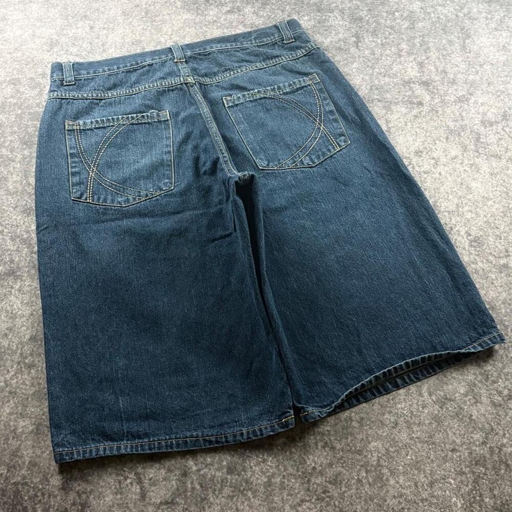 Vintage Kani Gold Denim Shorts Men’s Size 36 Baggy Y2K Embroidered Pocket